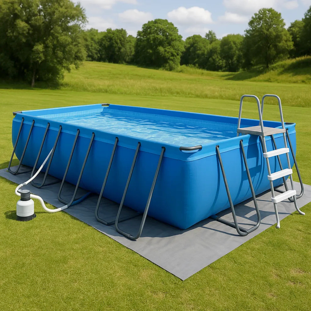 Rechteckiger Röhrenpool, blauer rechteckiger Aufstellpool, blau, Metall und PVC, Garten und Außenbereich, 732 x 366 x 132 cm yknpTCA630xI