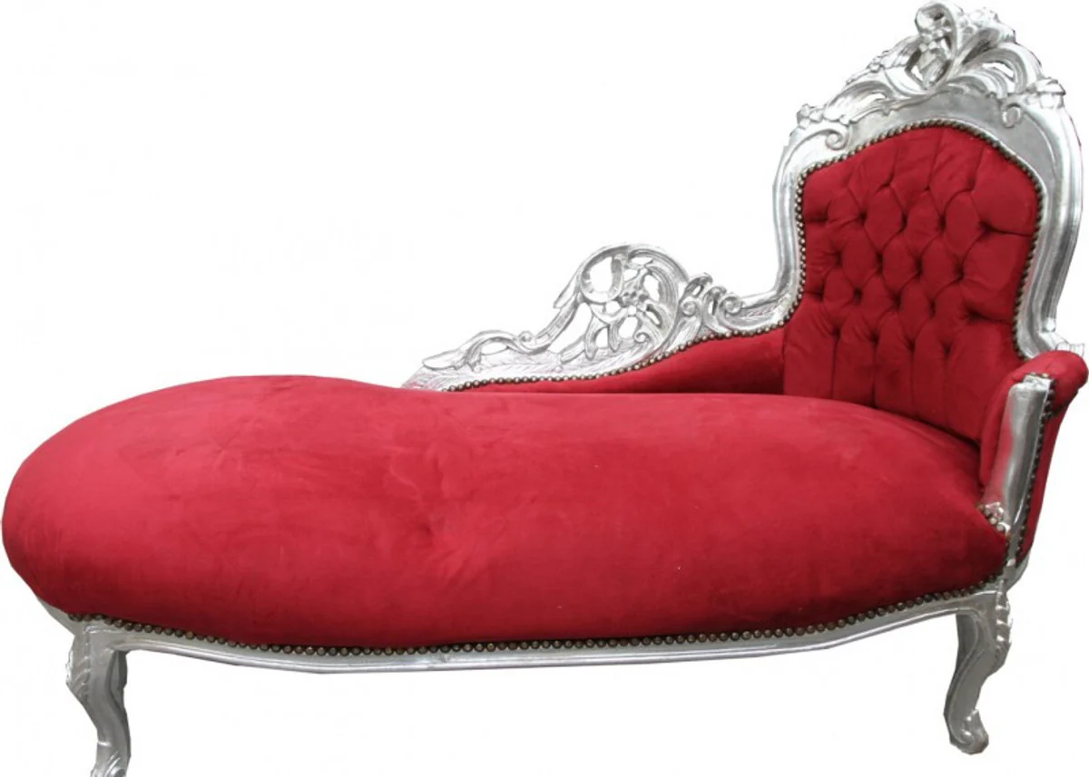 Baroque chaise longue Bordeaux red / silver - lounge lounger chaise longue furniture