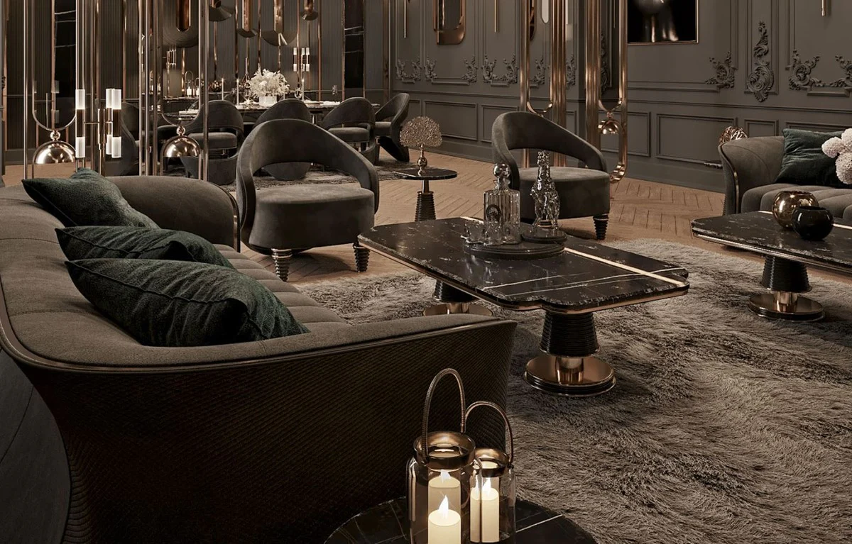 Luxury sofa gray / gold 260 x 100 x H. 79 cm - living room sofa - hotel sofa - living room furniture - hotel furniture - luxury furniture - living room furnishings - luxury furnishings