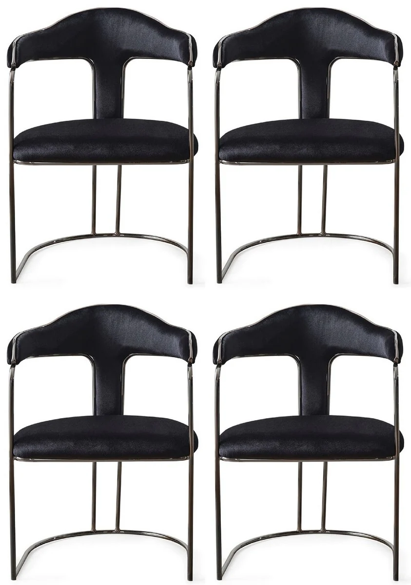 Luxury Art Deco dining room chair set of 4 with armrests black / bronze 60 x 58 x H. 92 cm - Dining room furniture - Restaurant furniture - Art Deco furniture - Luxury furniture