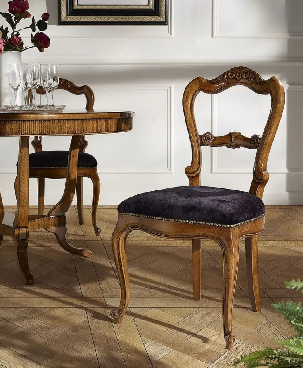 Luxury Biedermeier Dining Room Chair Set Purple / Brown - Handmade Kitchen Chairs Set of 6 - Biedermeier Dining Room Furniture - Luxury Quality - Made in Italy