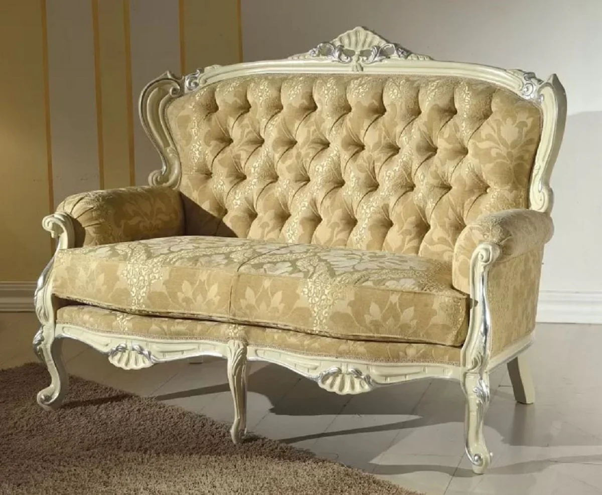Luxury Baroque Sofa Gold / Cream / Silver - Noble living room sofa with elegant pattern - Baroque furniture - Luxury quality - Made in Italy
