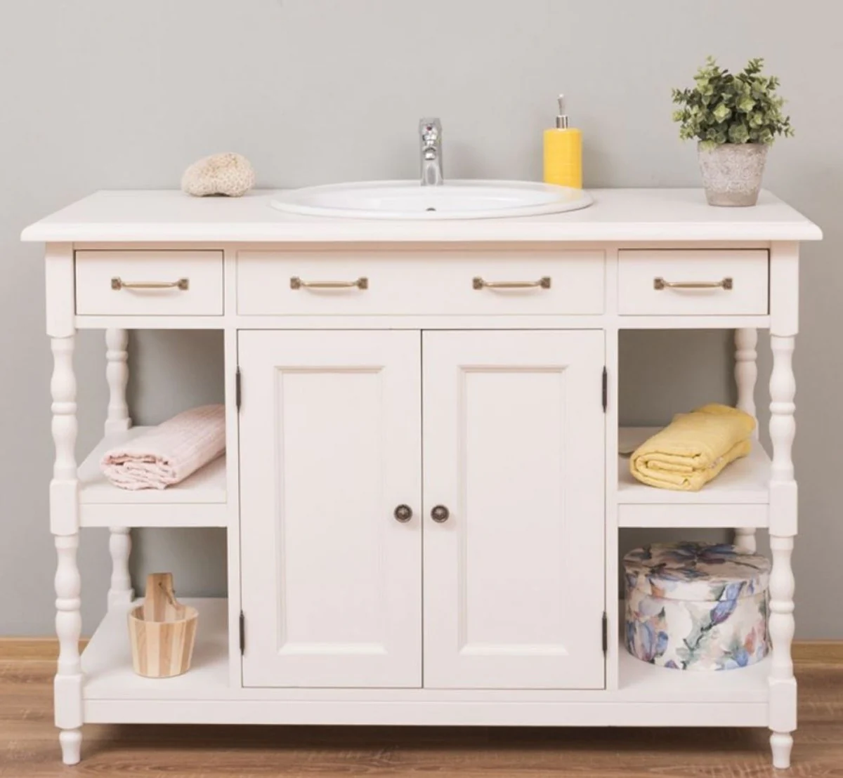 Country house style washbasin white 128 x 54 x H. 91 cm - solid wood wash basin cabinet - country house style bathroom furniture