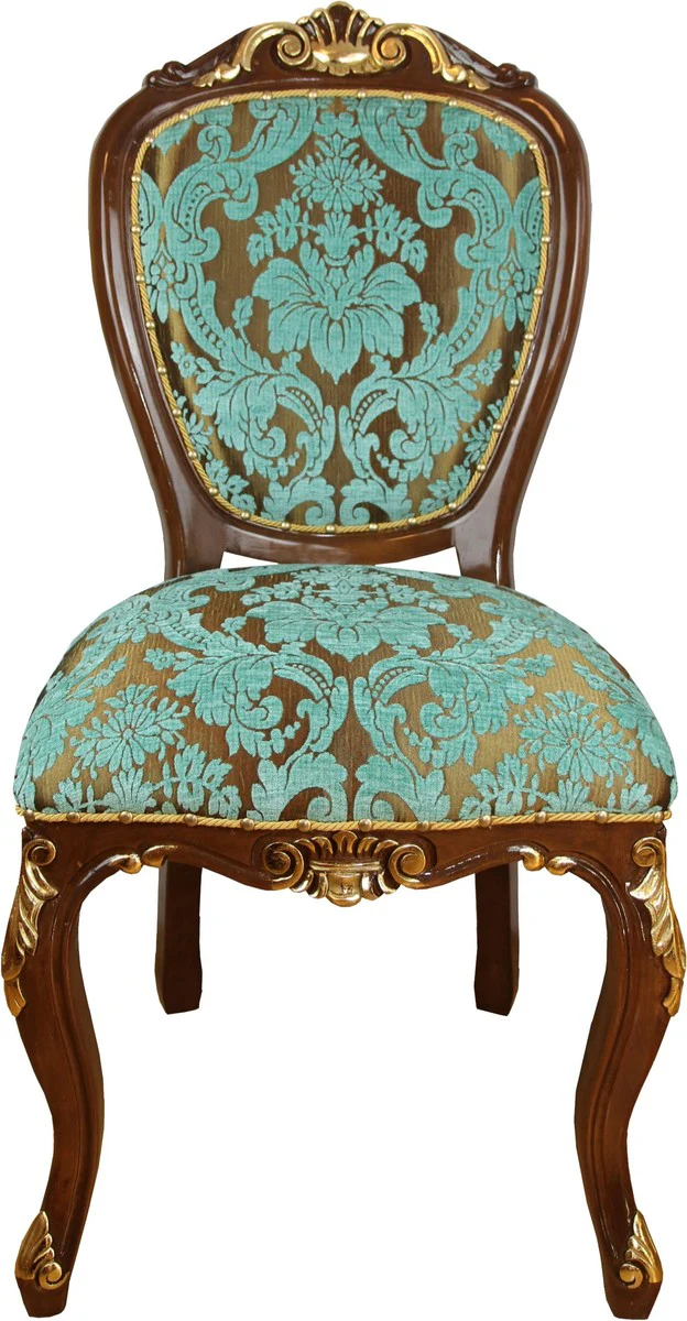 Baroque Luxury Dining Room Chair Turquoise / Brown-Gold Antique Look - Luxury Hotel Furniture - Made in Italy