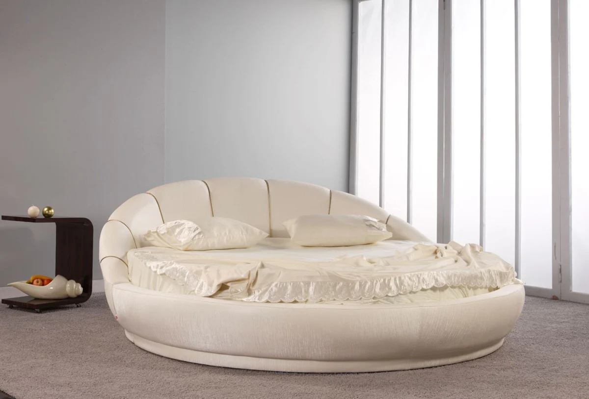 Luxury round bed cream color Ø 240 x H. 90 cm - Round double bed - Luxury bedroom furniture