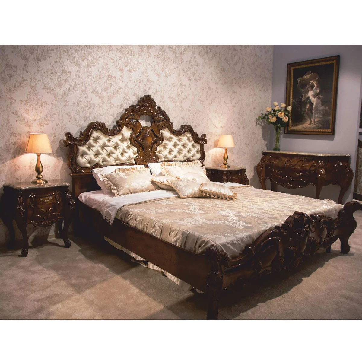 Luxury Baroque Double Bed Dark Brown / Gold - Baroque Bedroom Furniture