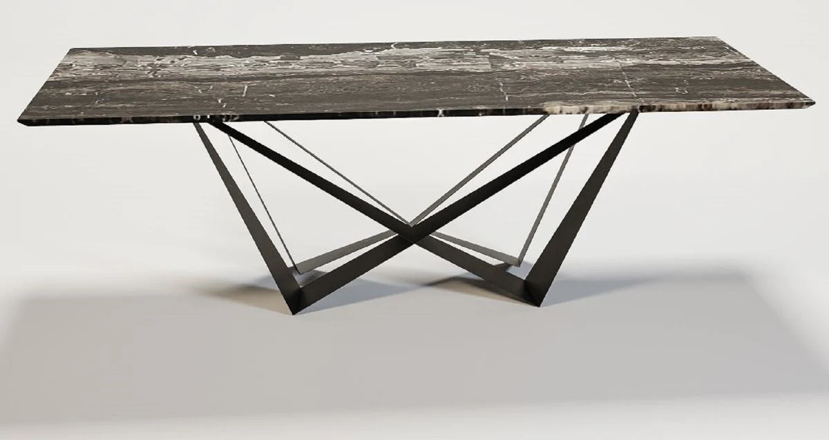 Luxury dining table multicolored / black 240 x 120 x H. 76 cm - Rectangular kitchen table with marble top - Luxury dining room furniture