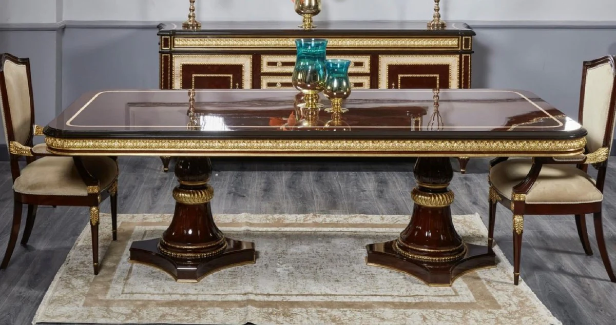 Luxury Baroque Dining Table Dark Brown / Gold - Handmade Solid Wood Dining Room Table - Luxury Dining Room Furniture in Baroque Style - Baroque Furniture - Baroque Furnishings