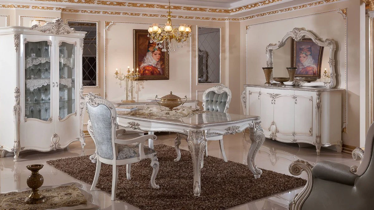 Luxury Baroque Dining Room Set Green / Silver / White