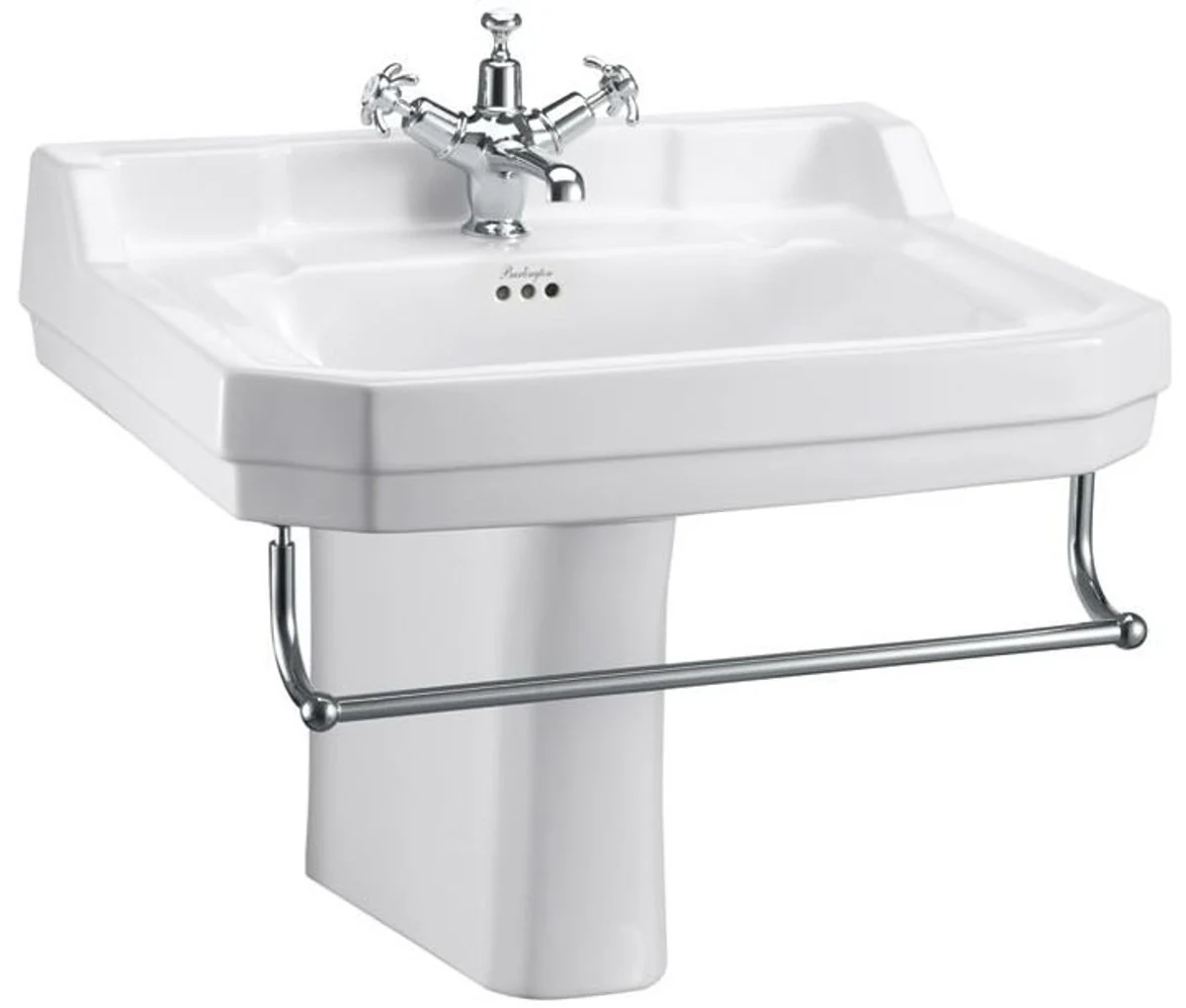 Porcelain washbasin with half base and towel rail 61 x 51 x H. 56 cm