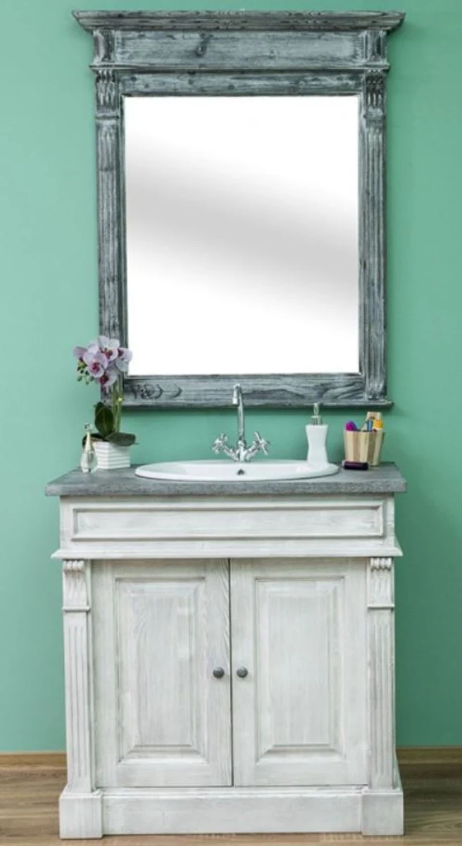 Country house style bathroom set light gray / dark gray - 1 washbasin & 1 wall mirror - solid wood bathroom furniture in country house style
