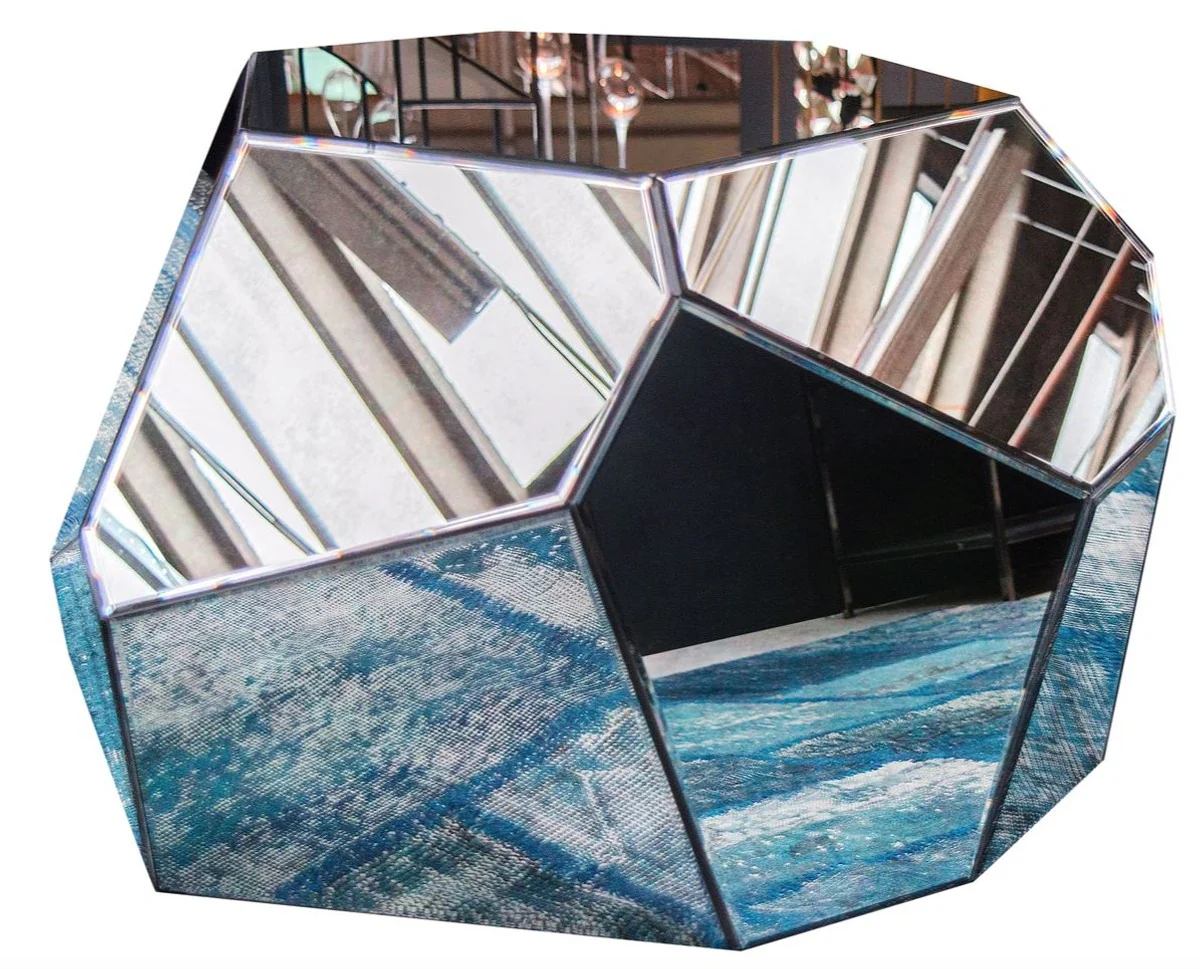 Designer living room table / side table with antique mirror glass 89 x 90 x H. 45 cm - designer collection