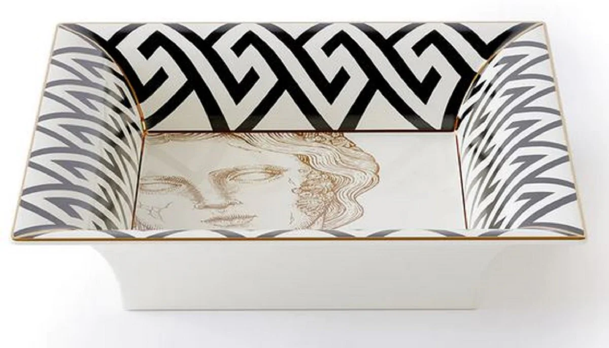 Luxury decorative bowl Goddess white / black / gold 20.5 x 17.5 x H. 13.5 cm - Hand-painted porcelain bowl - Luxury quality - Made in Italy