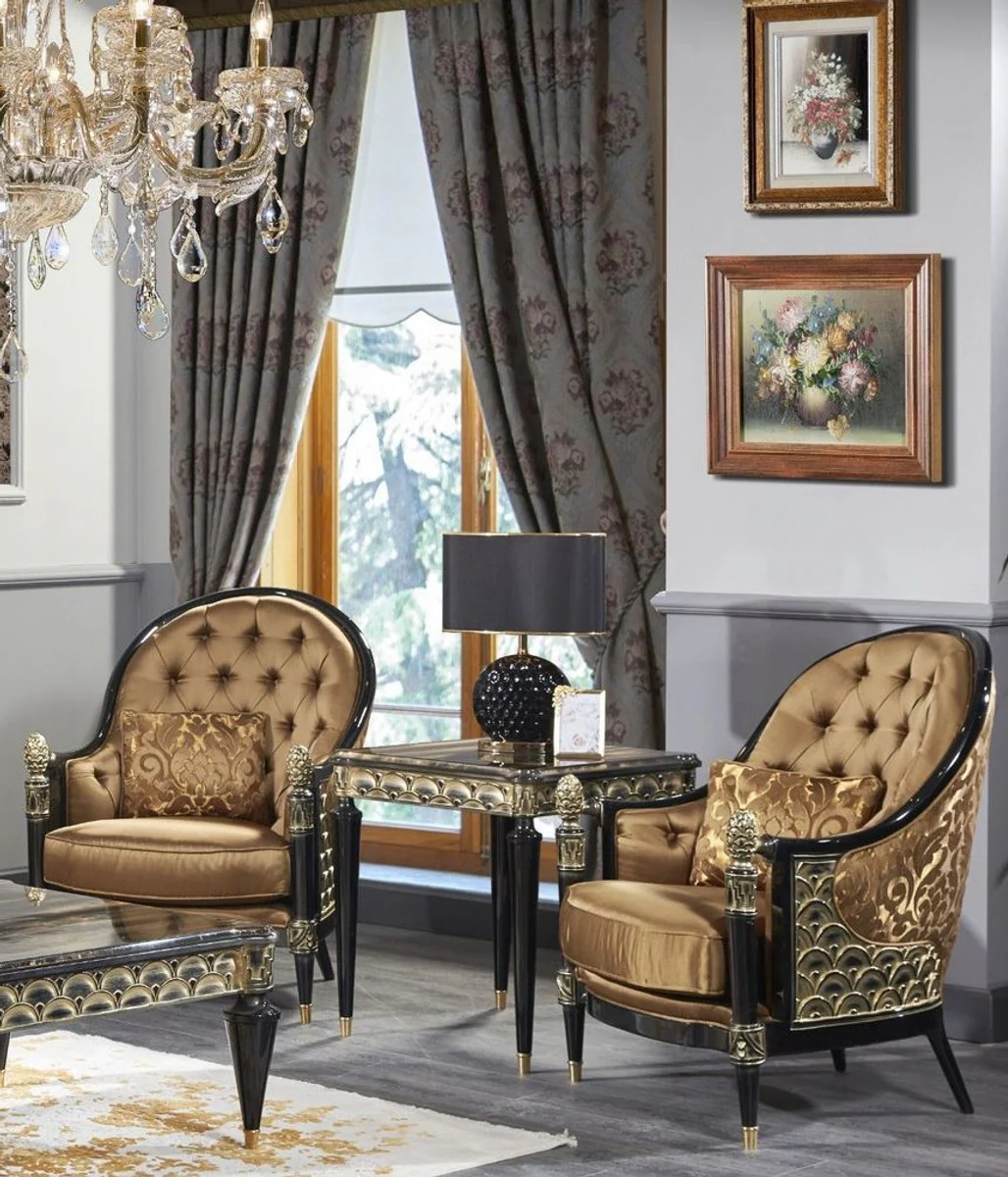 Luxury baroque living room set gold / black - 2 sofas & 2 armchairs & 1 coffee table & 2 side tables - magnificent baroque furniture - luxury quality