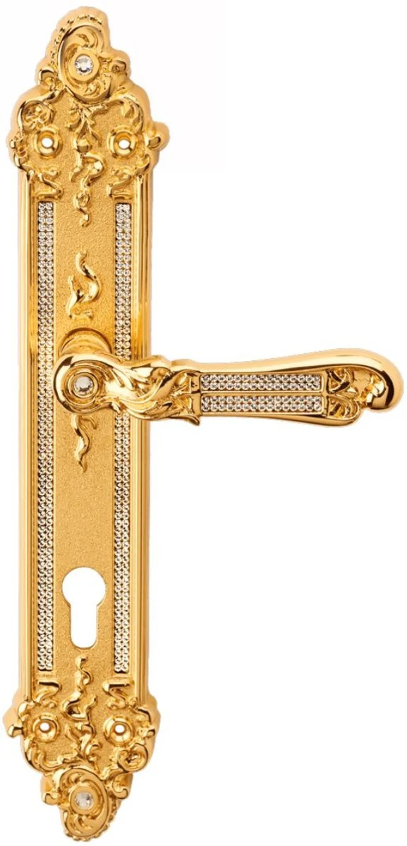 Luxury Baroque door handle set with Swarovski crystal glass gold 14.5 x H. 32.5 cm - Baroque furniture