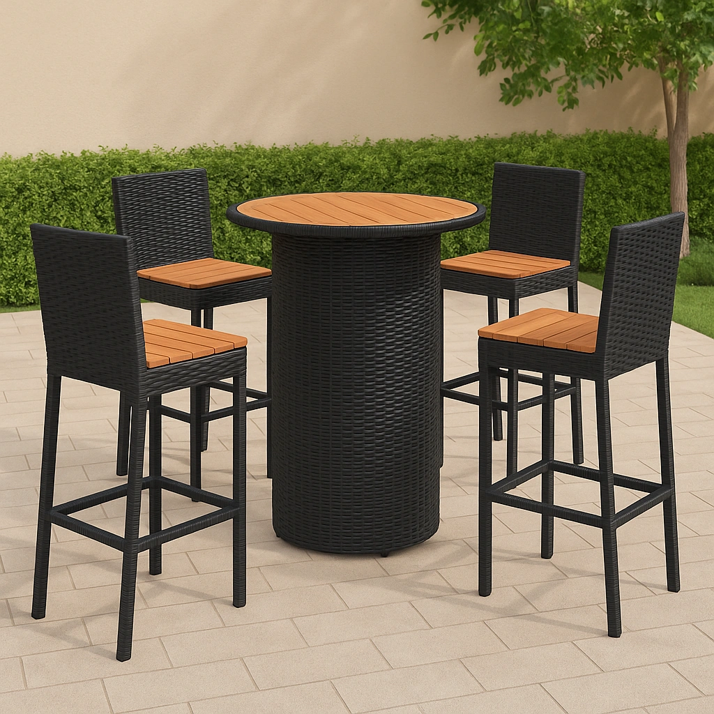 Barset mit Stehtisch und Hockern, schwarz/Kunstrattan, für den Außenbereich