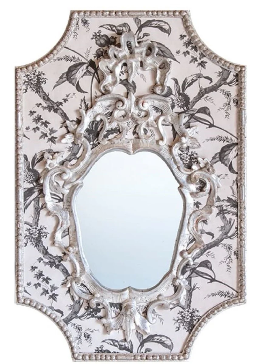Baroque mirror gray / white / antique white 65 x H. 99 cm - Baroque wall mirror with plant design