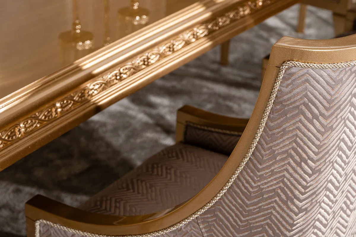 Luxury Baroque Dining Room Set Gray / Gold - 1 Baroque Dining Table & 6 Baroque Dining Chairs - Luxury Dining Room Furniture in Baroque Style - Magnificent Baroque Dining Room Furniture