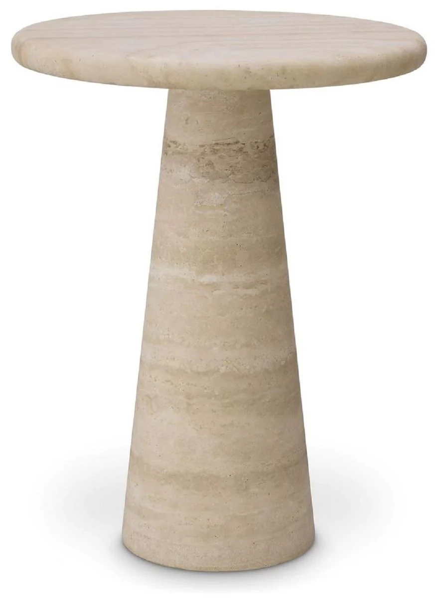 Luxury side table beige Ø 45 x H. 58 cm - Round side table made of high-quality travertine limestone - Living room & hotel furniture - Luxury collection