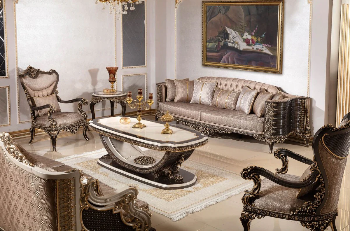 Luxury Baroque Sofa Gray / Dark Brown / Gold 282 cm