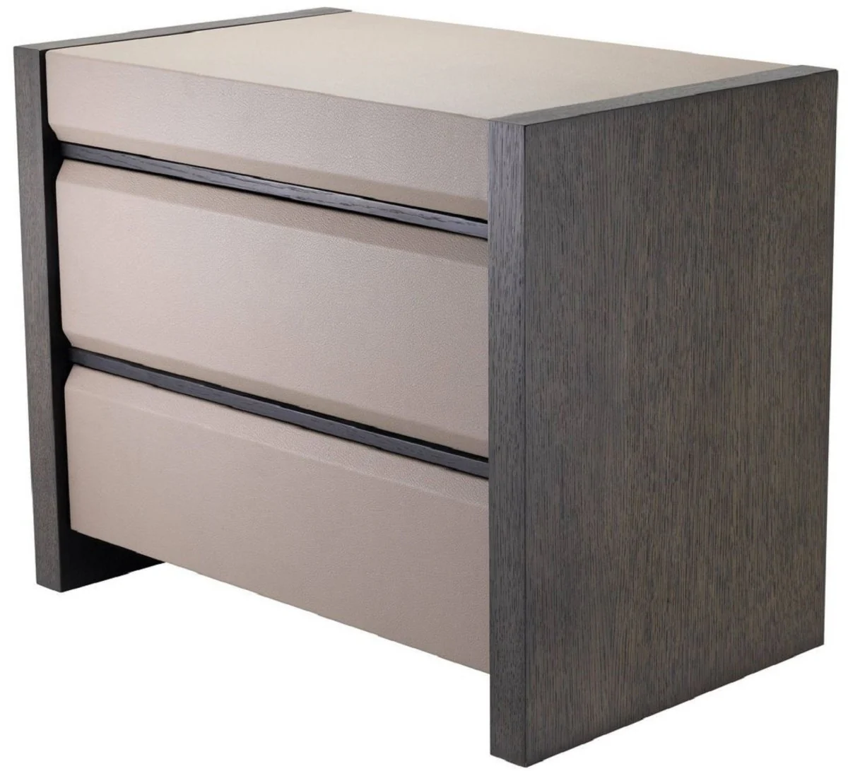 Luxury bedside table gray / mocha colors 76 x 46 x H. 61.5 cm - side table with 2 drawers and leather look - luxury bedroom furniture