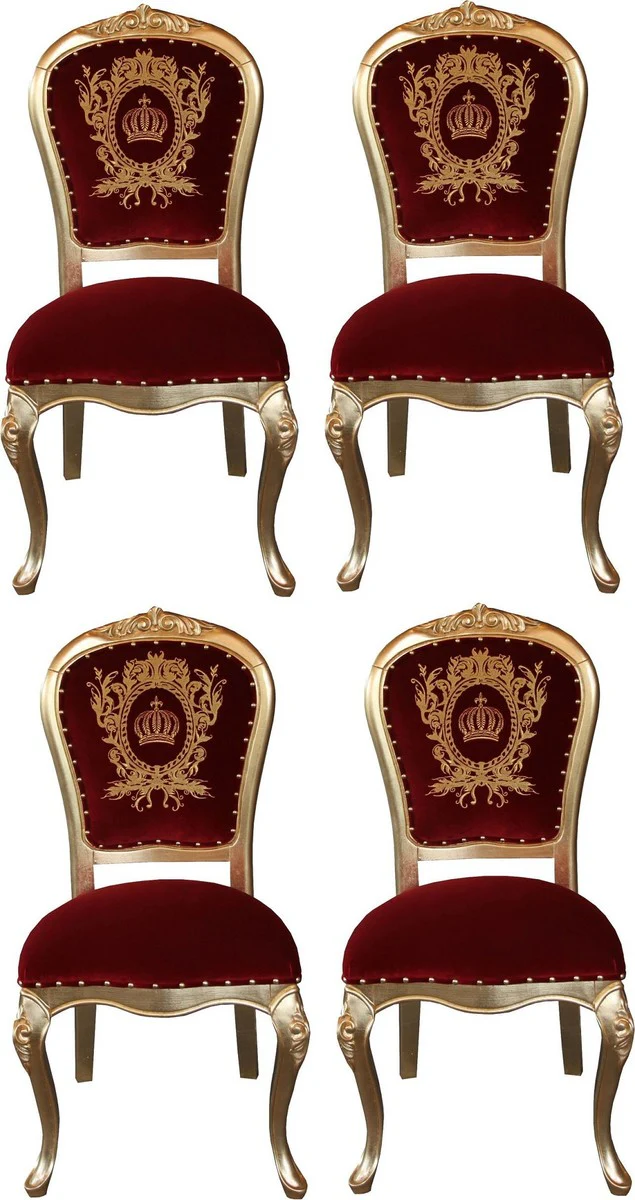 Pompöös by Luxury Baroque Dining Room Chairs with Crown Bordeaux Red / Gold - Pompöös Baroque Chairs designed by Harald Glööckler - 4 dining room chairs