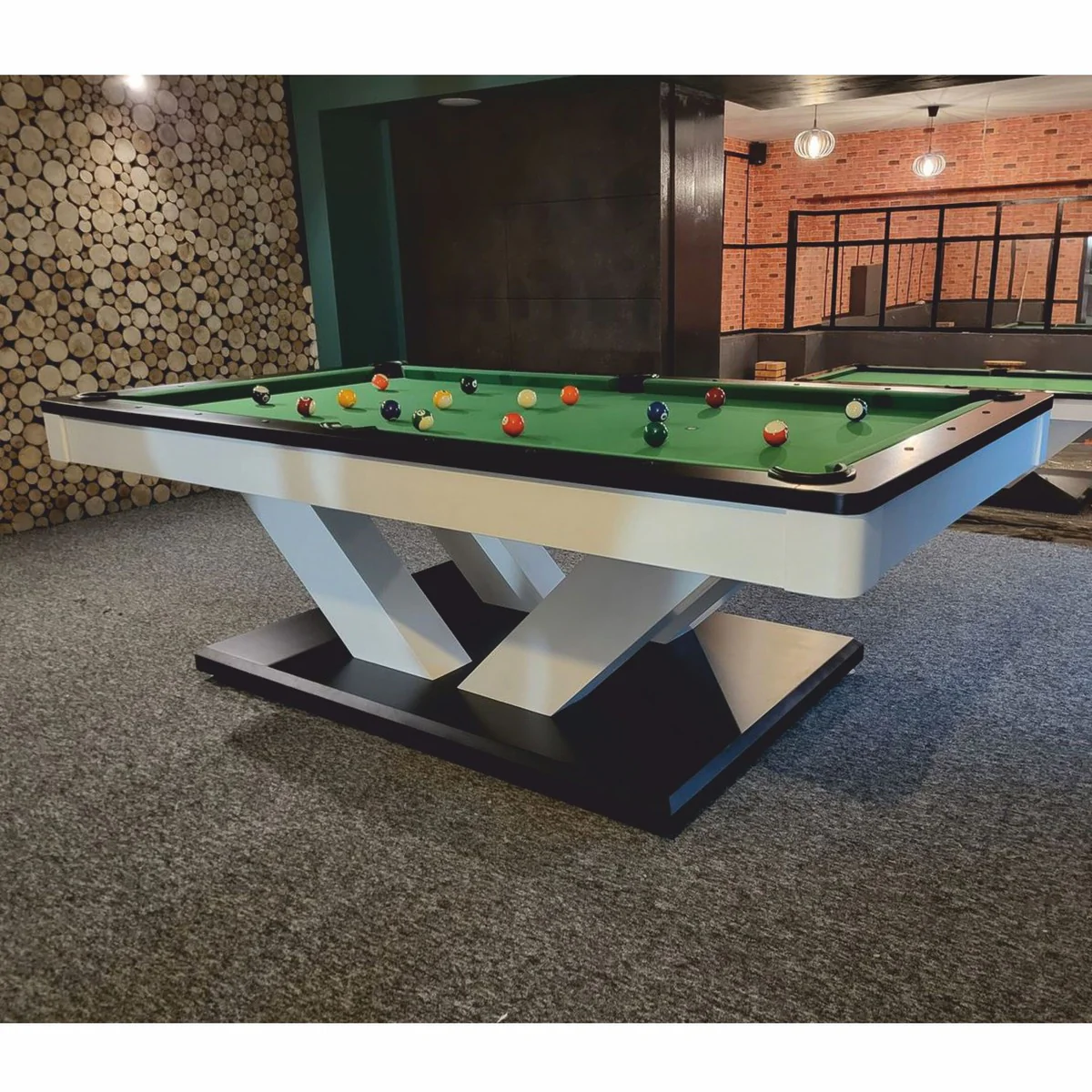 Luxury Pool Billiard Table/Dining Table 8ft White/Black/Green
