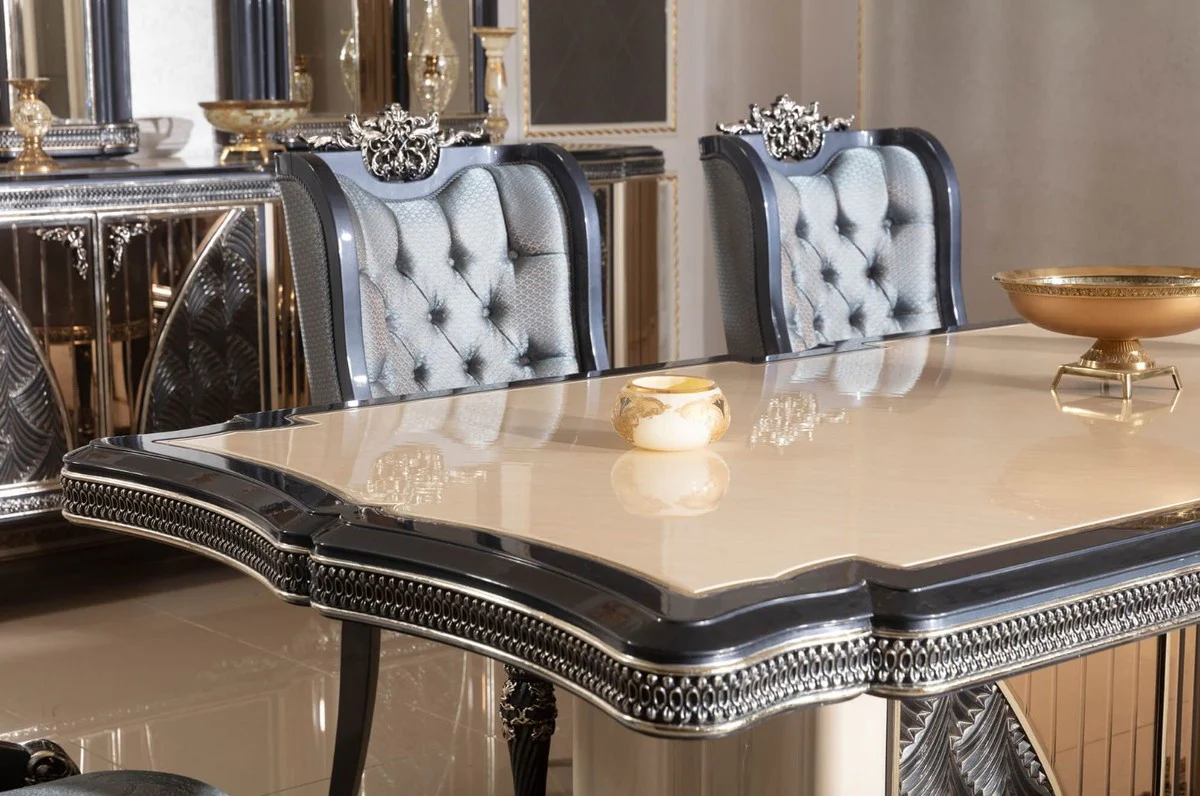 Luxury Baroque Dining Room Set Beige / Light Blue / Black / Gold - 1 Baroque Dining Table & 6 Baroque Dining Room Chairs - Luxury Dining Room Furniture in Baroque Style - Baroque Furniture - Noble & Magnificent