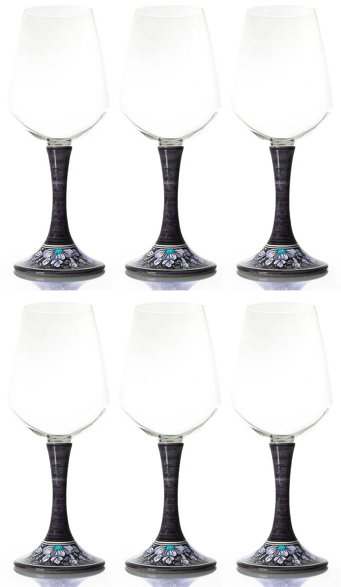 Luxury wine glass set of 6 black / multicolored H. 23.5 cm - Handmade & hand-painted wine glasses - Hotel & Restaurant Accessories - Luxury quality - Made in Italy
