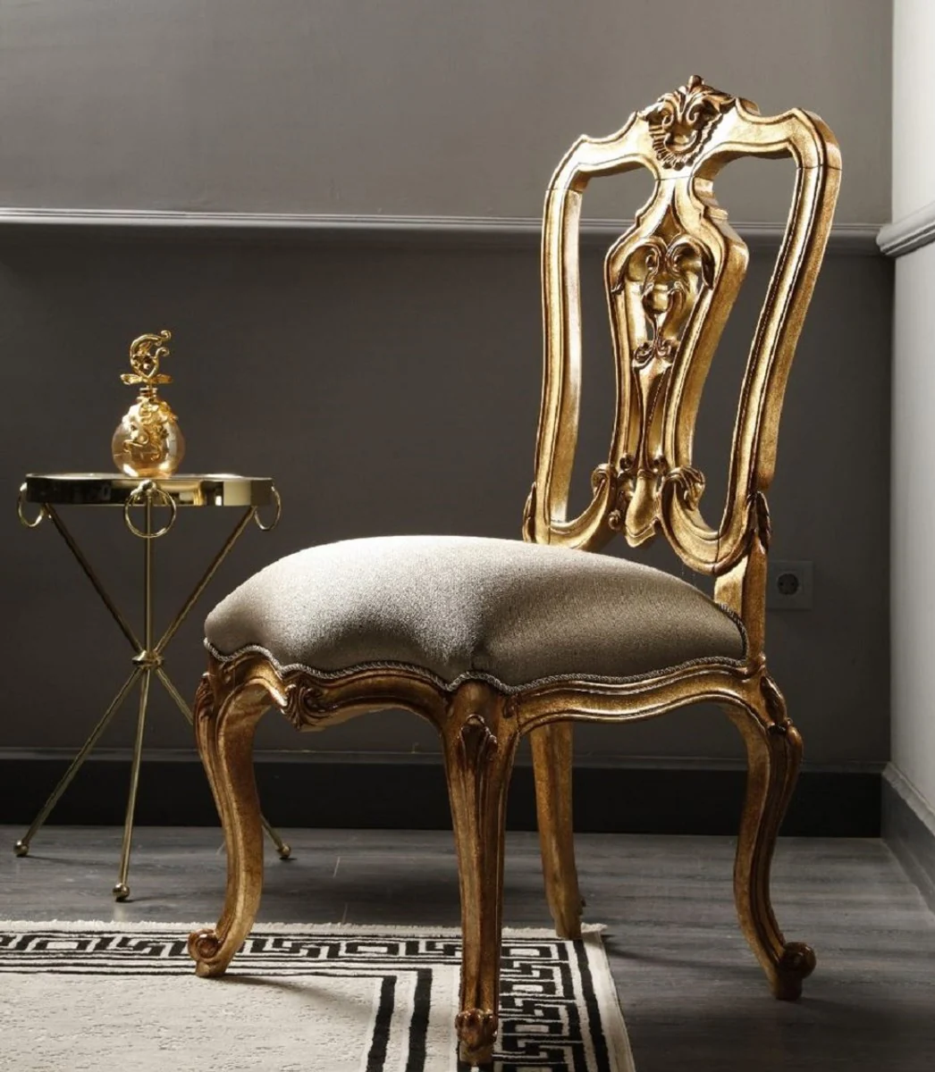 Luxury Baroque Dining Room Chair Silver / Antique Gold H. 116 cm - Baroque Dining Room Furniture