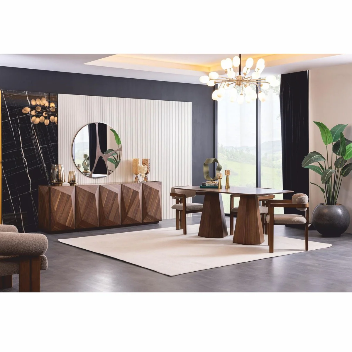 Luxury dining room chair set of 6 with armrests gray / brown - dining room furniture