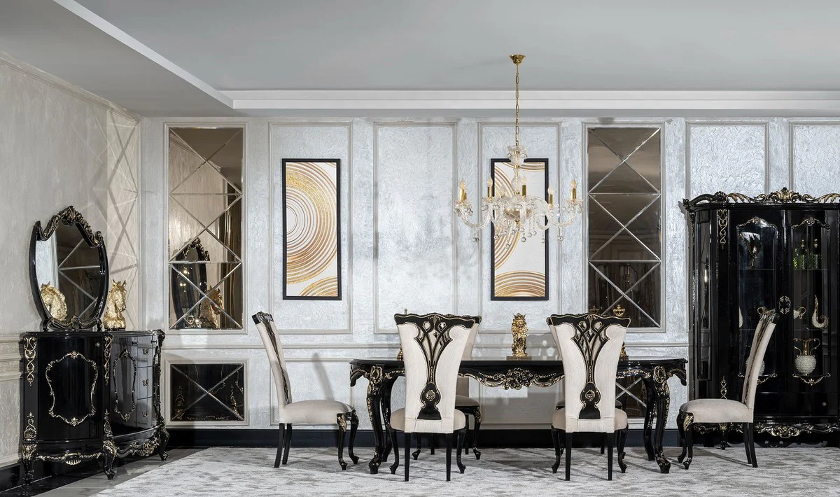Luxury Baroque Dining Room Chair Set of 6 Cream / Black / Gold - Magnificent Baroque Style Kitchen Chairs - Luxury Dining Room Furniture in Baroque Style - Baroque Dining Room Furniture - Baroque Style Furniture
