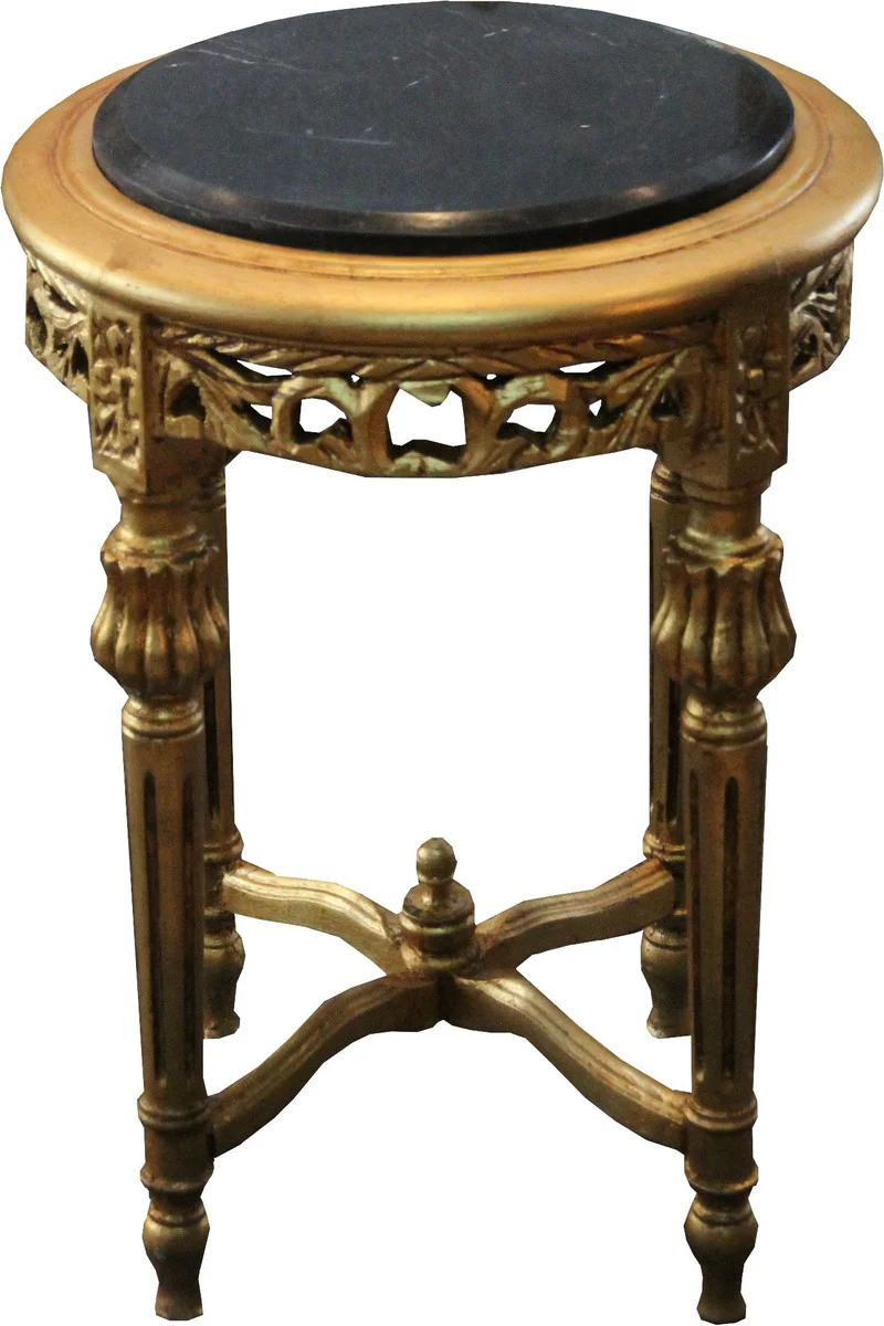 Baroque side table round gold / black with marble top 37 cm x H. 53 cm antique style