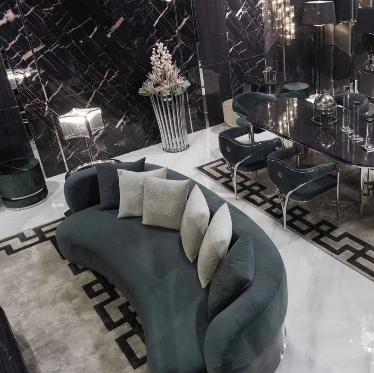 Luxury dining room chair set with armrests gray / silver 56 x 52 x H. 71 cm - kitchen chairs set of 6 - dining room furniture - restaurant furniture - luxury furniture - luxury furnishings