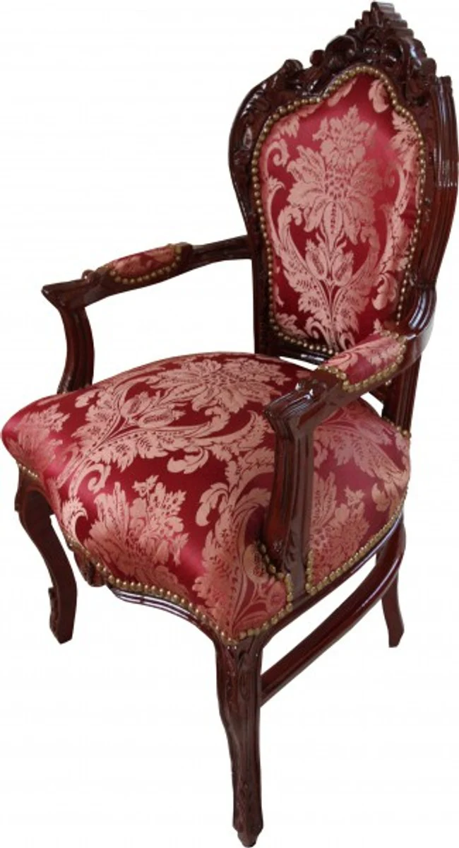 Baroque dining room chair Bordeaux pattern / brown red with armrests - Limited Edition