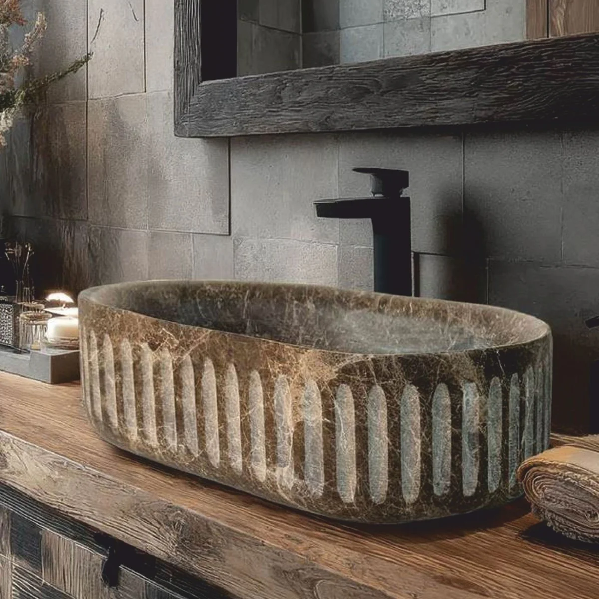 Luxury Marble Sink Bowl Brown 58 cm - Bathroom Accessories