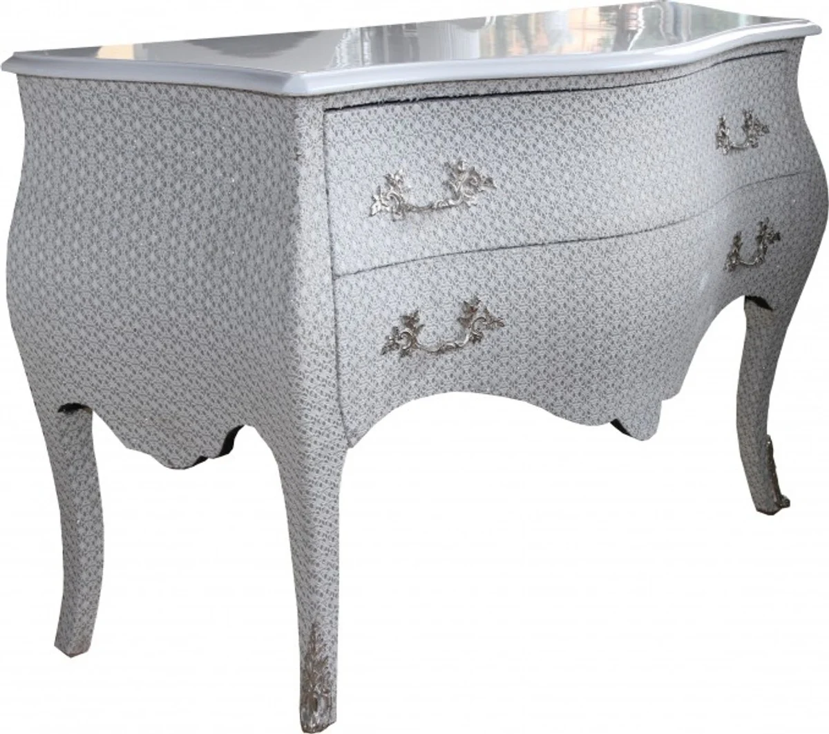 Baroque chest of drawers white / glitter look 130 cm Mod3 - furniture cabinet sideboard - limited edition