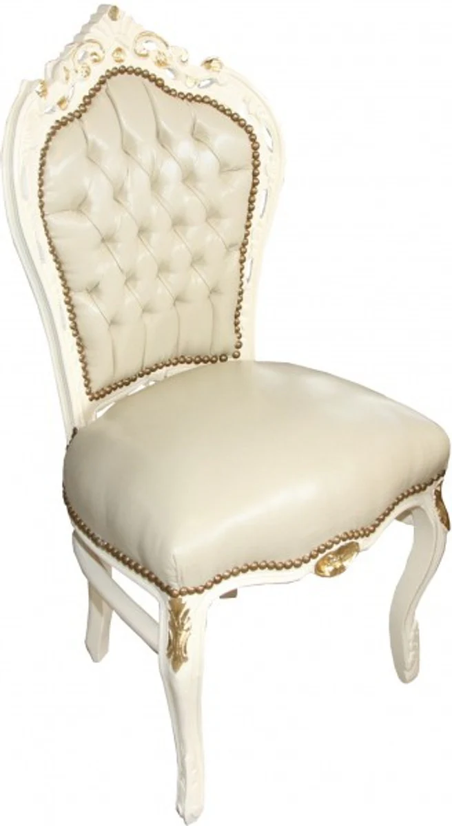 Baroque Dining Room Chair Cream/Gold Leather Look Mod1 - Furniture Antique Style - Limited Edition