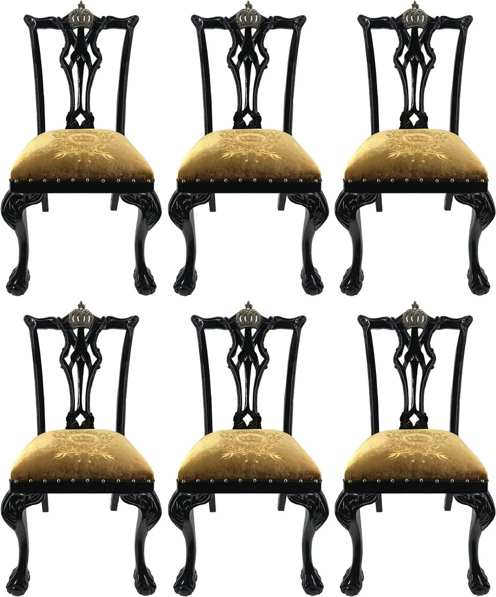 Pompöös by Luxury Baroque Dining Room Chairs Gold / Black - Pompöös Baroque Chairs designed by Harald Glööckler - 6 Dining Room Chairs - Baroque Dining Room Furniture