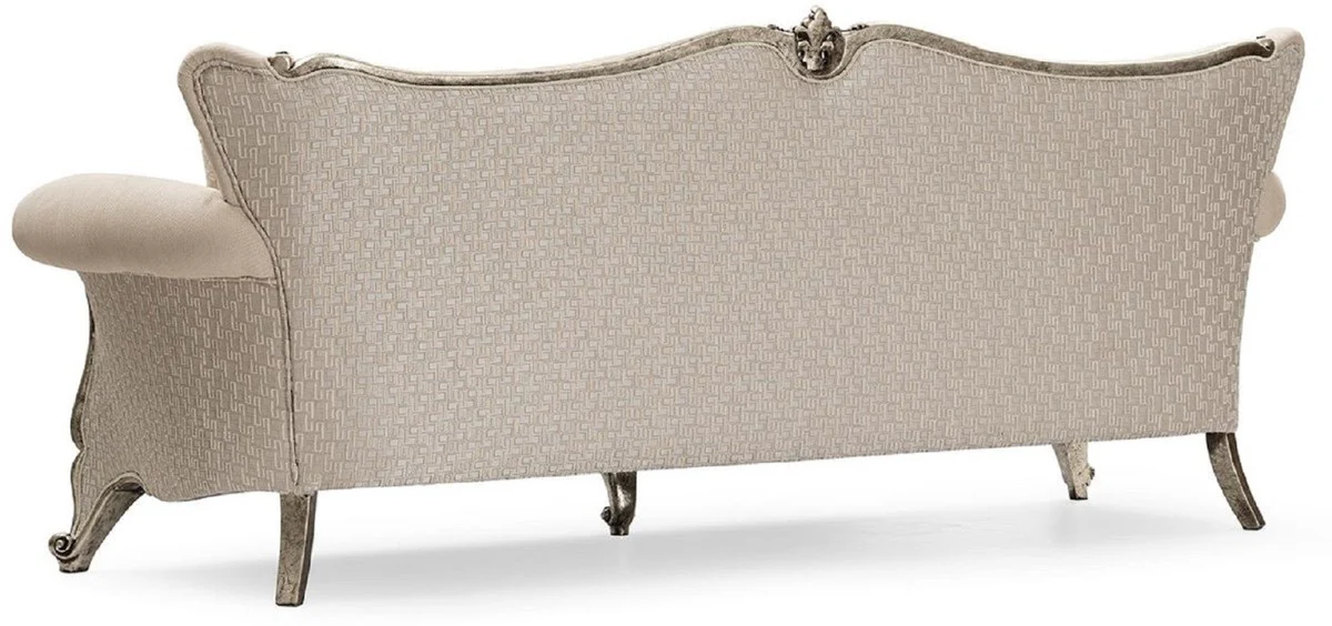 Luxury Baroque Living Room Set Cream / Silver / Antique Silver - 2 Sofas & 2 Armchairs & 1 Coffee Table & 2 Side Tables - Handcrafted Living Room Furniture in Baroque Style - Noble & Magnificent