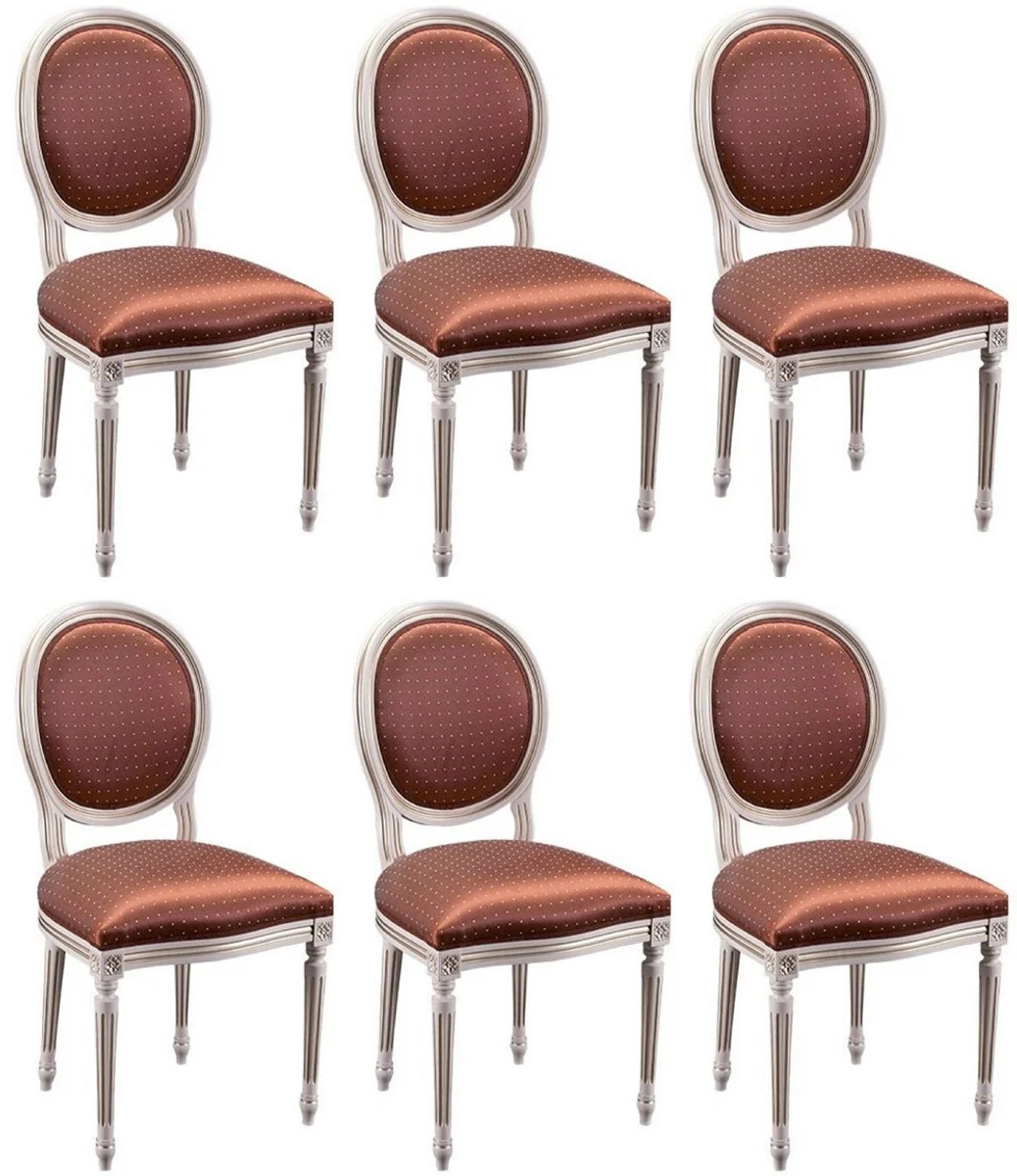 Luxury Baroque Dining Room Chair Set of 6 Bordeau Red / White