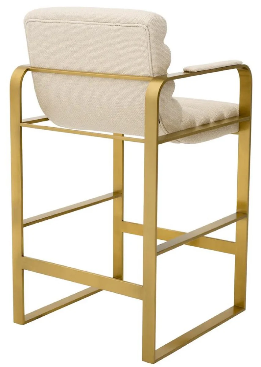 Luxury bar chair with armrests sand color / brass 53.5 x 57 x H. 96.5 cm - Padded stainless steel bar stool - Bar furniture - Luxury furniture - Luxury quality
