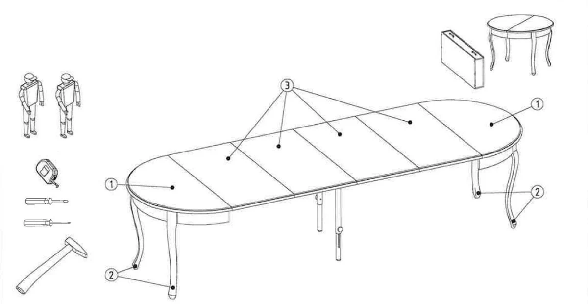 Luxury Art Nouveau dining table dark brown 100-280 x 100 x H. 75.7 cm - Round extendable solid wood dining room table - Baroque & Art Nouveau dining room furniture
