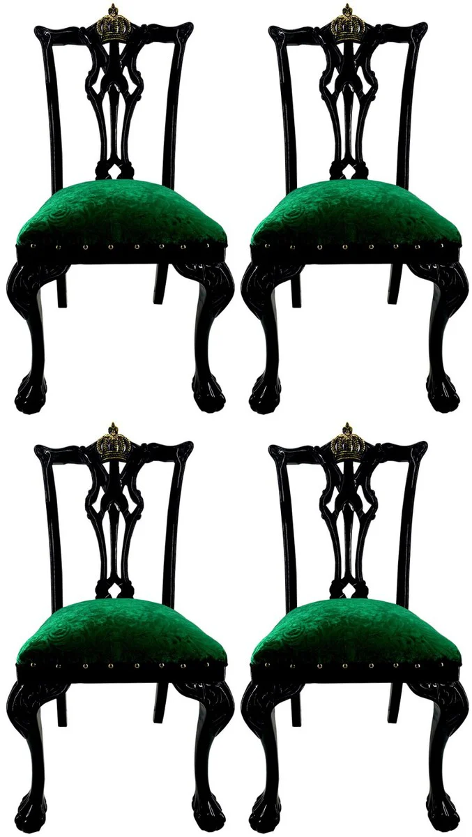 Pompöös by Luxury Baroque Dining Room Chairs Green Bouquet Pattern / Black / Gold - Pompöös Baroque Chairs designed by Harald Glööckler - 4 Dining Room Chairs - Baroque Dining Room Furniture