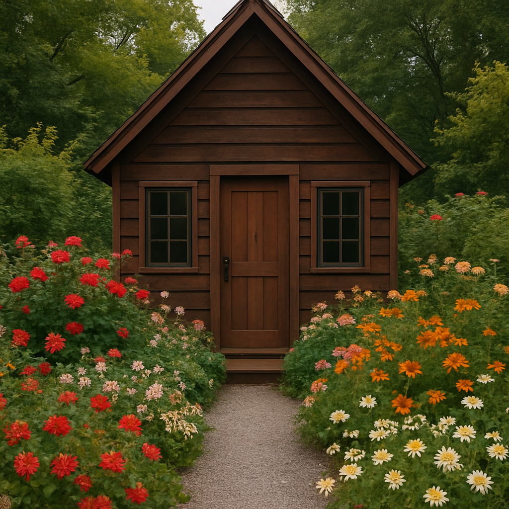 Brauner Gartenschuppen aus Holz mit Holztüren für den Außenbereich – Maße: 180 × 180 × 210 cm