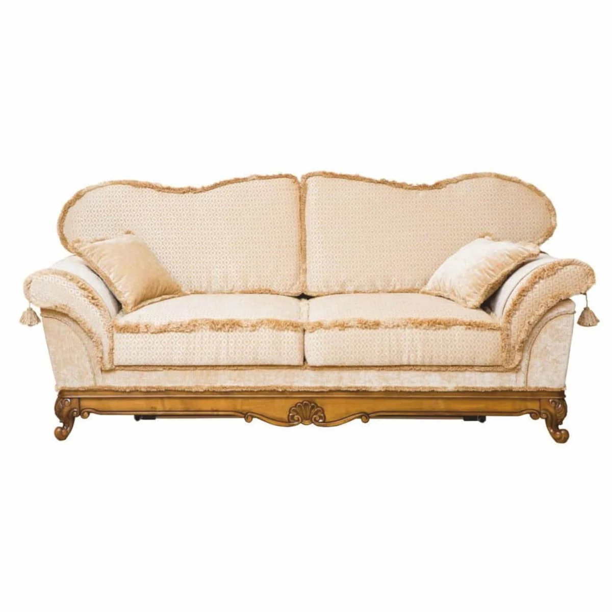 Luxus Barock Sofa Creme / Braun 210 cm - Barock Wohnzimmer Möbel