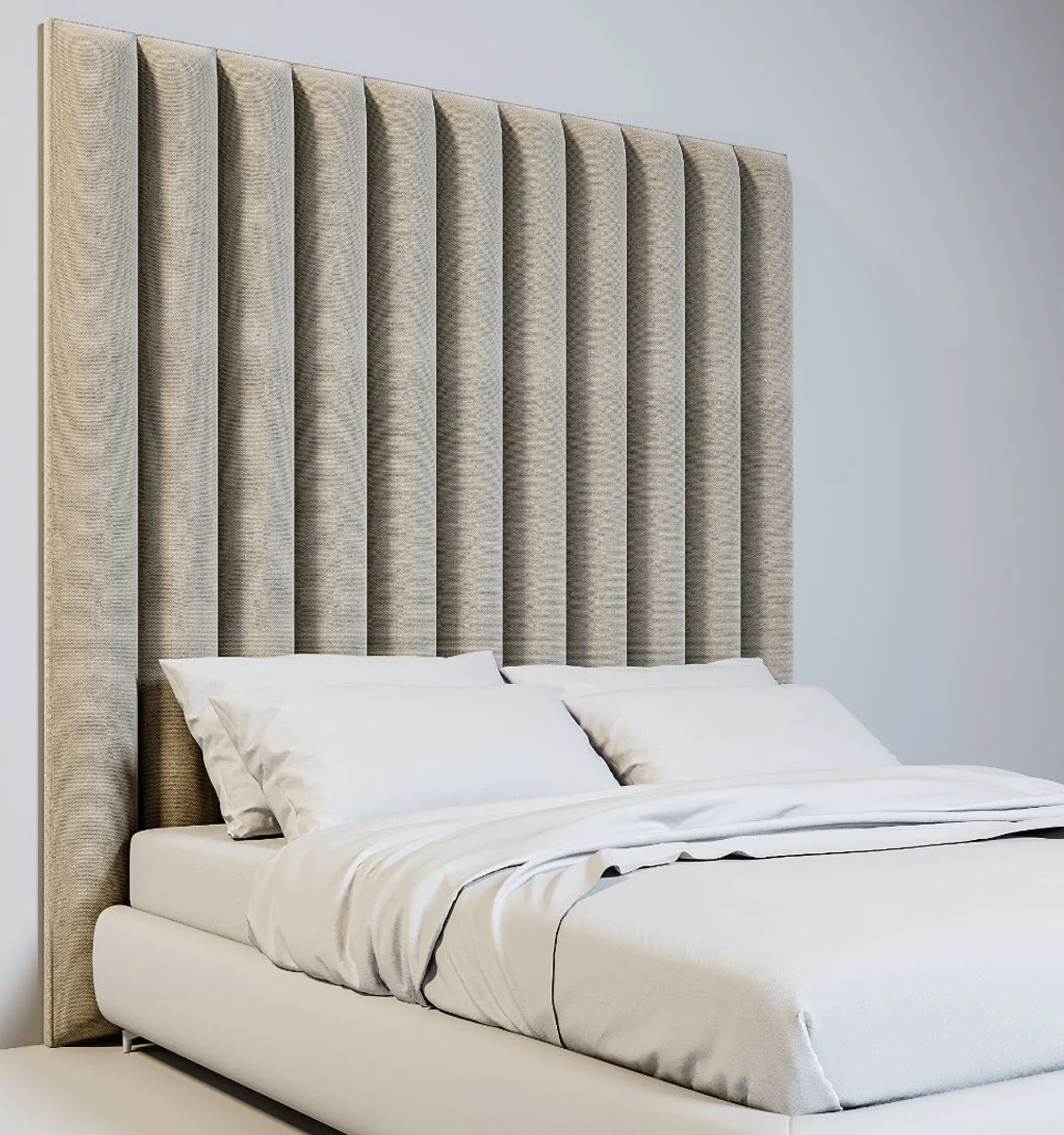 Luxury velvet bed headboard beige 190 x 14 x H. 240 cm - Bedroom furniture - Hotel furniture - Luxury collection
