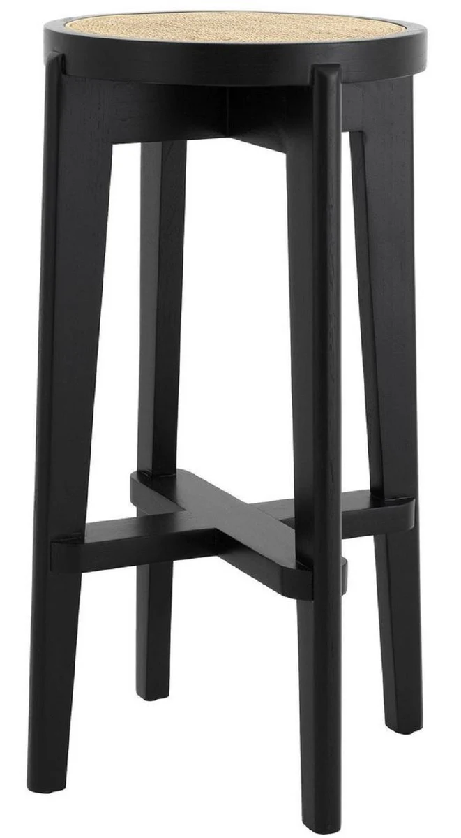 Luxury bar stool black / natural color Ø 44 x H. 76.5 cm - round solid wood bar chair - bar furniture