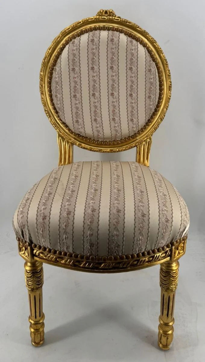 Barock Esszimmer Stuhl mit Streifen Gold - Prunkvolle Barockstil Möbel