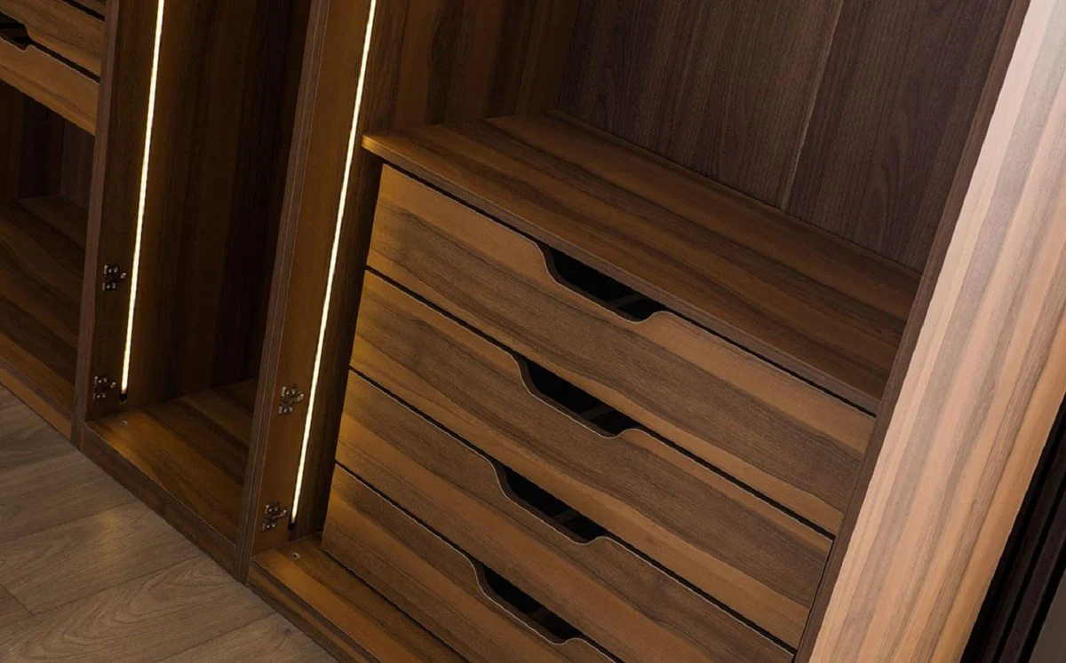 Luxury corner wardrobe brown / black 345 x 345 x H. 220 cm - solid wood bedroom wardrobe with 11 glass doors and LED lighting - bedroom furniture - hotel furniture - luxury furniture